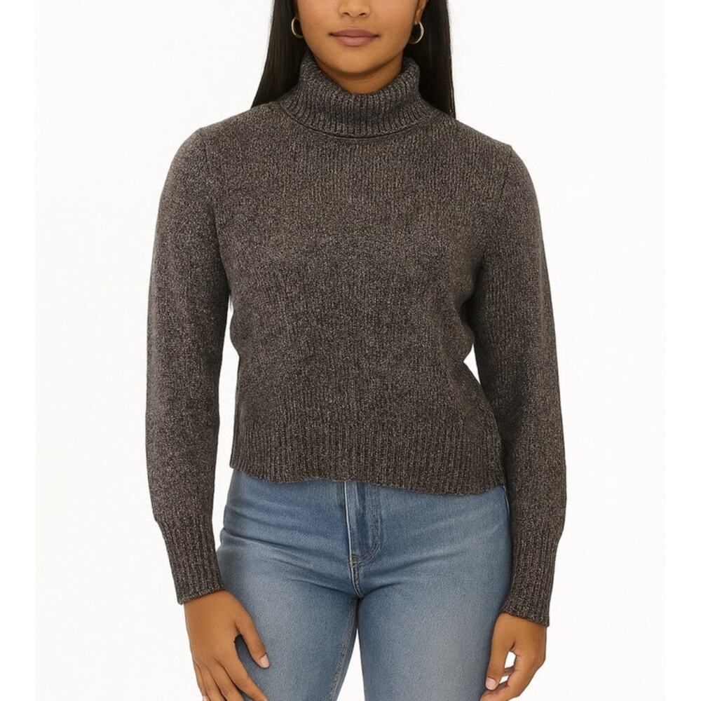 100% Silk Turtleneck Sweater Medium Brown Quiet Luxury Knit